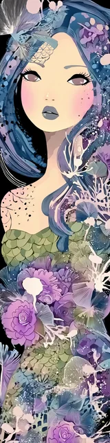 Free printable mermaid bookmark featuring blue hair mermaid